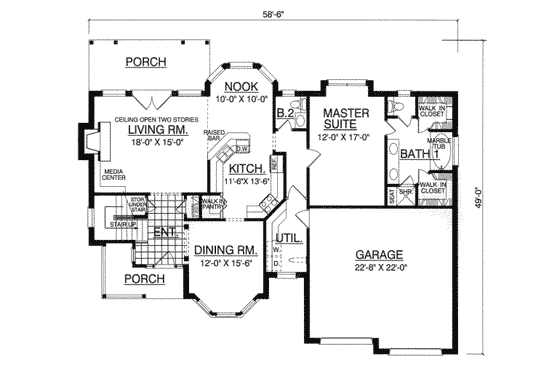 Floor Plan - Main Floor for Country House Plan #40-206 - 4 bed, 2.5 bath