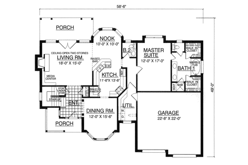 House Plan Design - Floor Plan - Main Floor for Country House Plan #40-206 - 4 bed, 2.5 bath