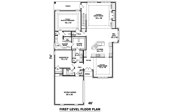 Floor Plan - Main Floor for European House Plan #81-1129 - 4 bed, 3 bath