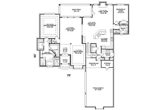Floor Plan - Main Floor for European House Plan #81-367 - 3 bed, 3 bath