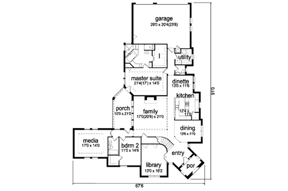Floor Plan - Main Floor for European House Plan #84-409 - 4 bed, 3.5 bath