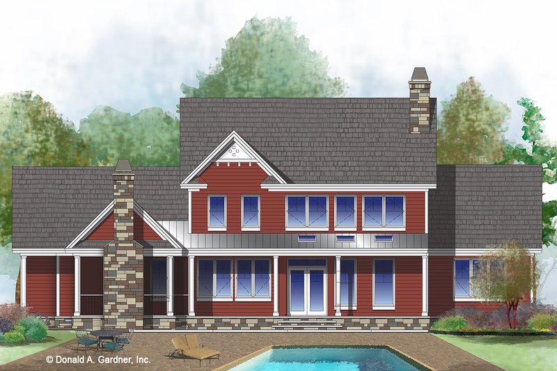 House Plan Design - Exterior - Rear Elevation for Farmhouse House Plan #929-1039 - 4 bed, 3.5 bath