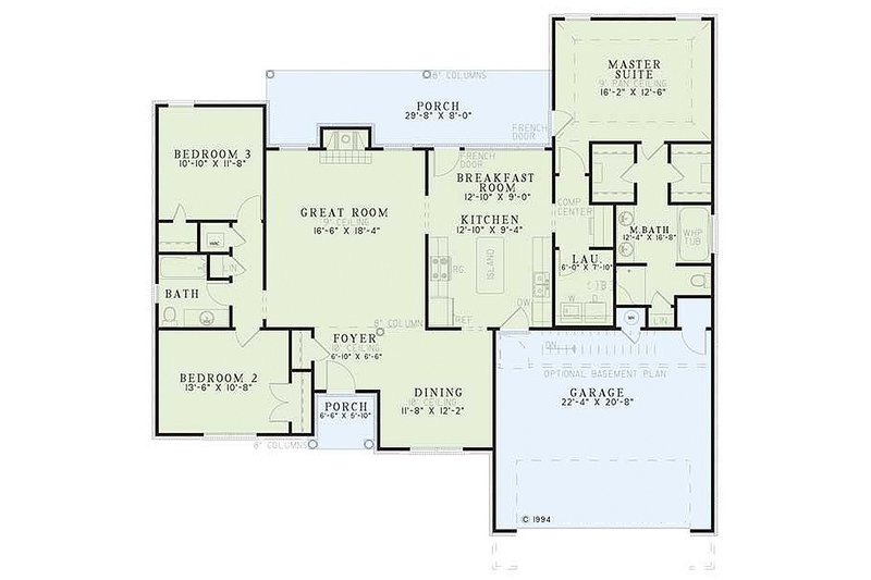 House Plan Design - Floor Plan - Main Floor for European House Plan #17-1041 - 3 bed, 2 bath