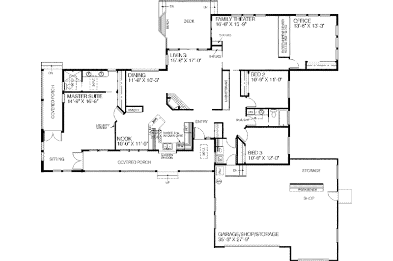 Home Plan - Floor Plan - Main Floor for Ranch House Plan #60-214 - 4 bed, 2 bath