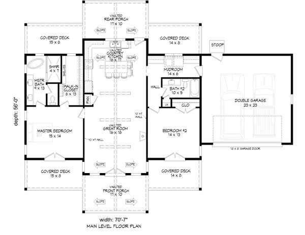 Home Plan - Floor Plan - Main Floor for Country House Plan #932-1439 - 2 bed, 2 bath