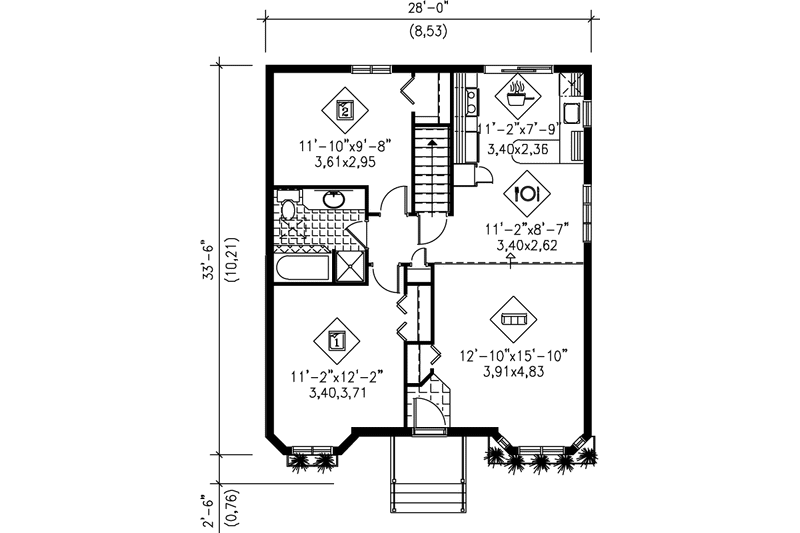 Dream House Plan - Floor Plan - Main Floor for Cottage House Plan #25-140 - 2 bed, 1 bath