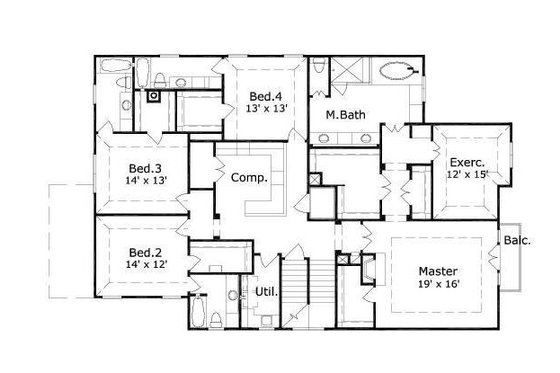 Floor Plan - Upper Floor for European House Plan #411-719 - 4 bed, 4.5 bath