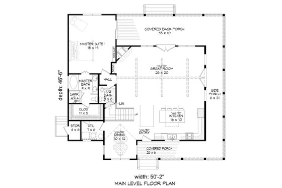 Floor Plan - Main Floor for Country House Plan #932-33 - 3 bed, 2.5 bath