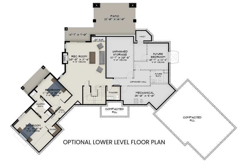 House Design - Floor Plan - Lower Floor for Craftsman House Plan #1108-6 - 3 bed, 2.5 bath