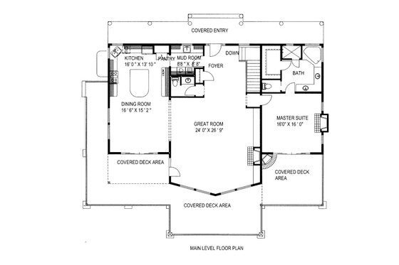 Floor Plan - Main Floor for Craftsman House Plan #117-1098 - 3 bed, 2.5 bath