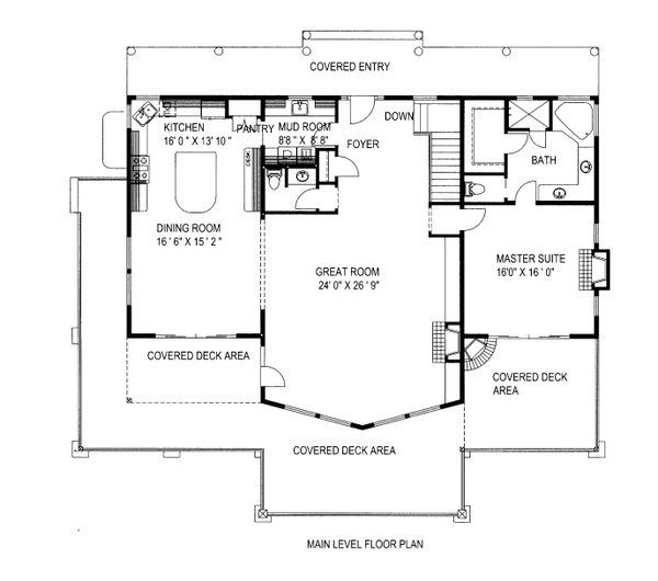 Floor Plan - Main Floor for Craftsman House Plan #117-1098 - 3 bed, 2.5 bath