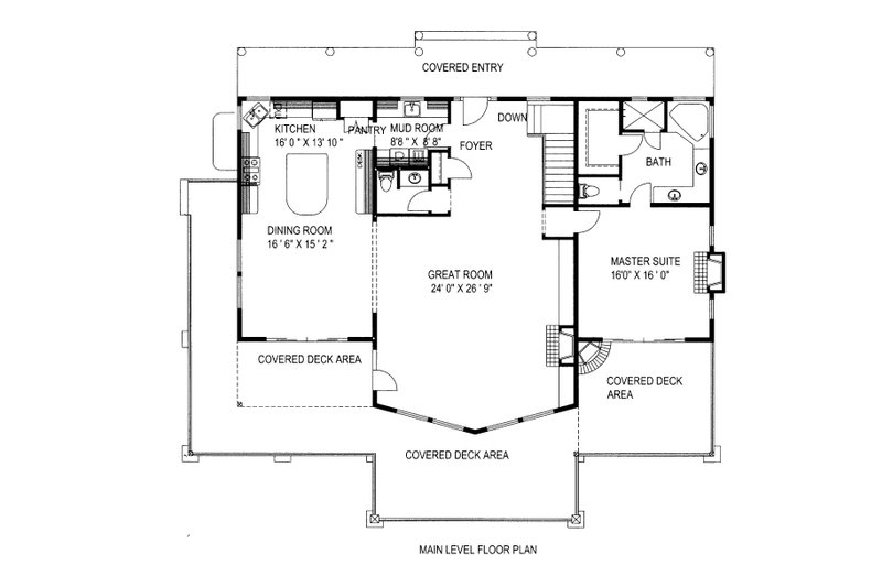 House Blueprint - Floor Plan - Main Floor for Craftsman House Plan #117-1098 - 3 bed, 2.5 bath
