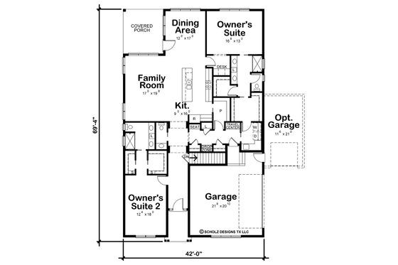 Floor Plan - Main Floor for Traditional House Plan #20-2425 - 2 bed, 2.5 bath