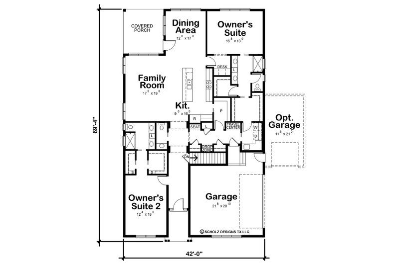 House Plan Design - Floor Plan - Main Floor for Traditional House Plan #20-2425 - 2 bed, 2.5 bath