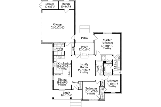 Floor Plan - Main Floor for Traditional House Plan #406-9621 - 3 bed, 2 bath
