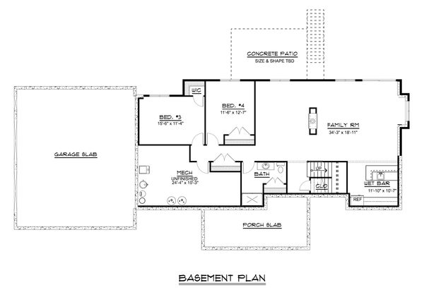 Craftsman Floor Plan - Lower Floor Plan #1064-30
