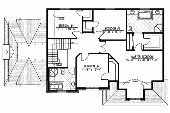 Floor Plan - Upper Floor for European House Plan #138-305 - 4 bed, 2.5 bath