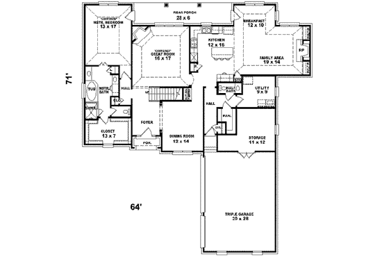 Floor Plan - Main Floor for European House Plan #81-561 - 3 bed, 2.5 bath