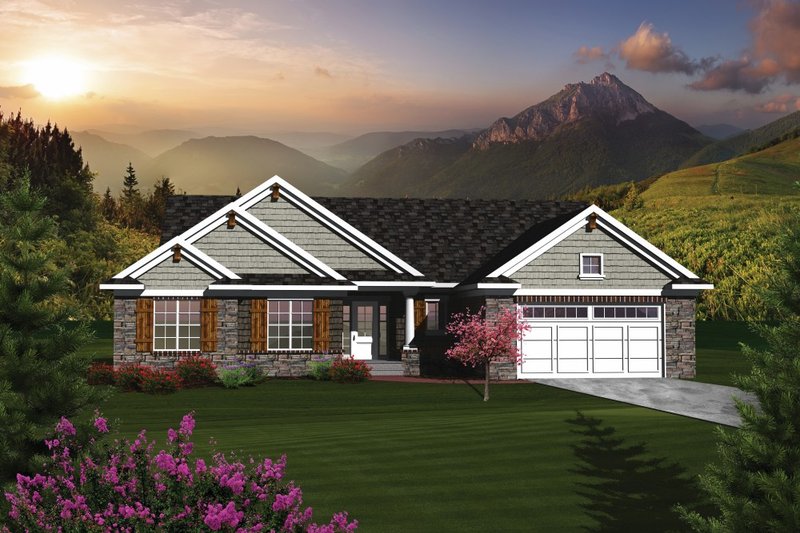 Architectural House Design - Ranch Exterior - Front Elevation Plan #70-1077