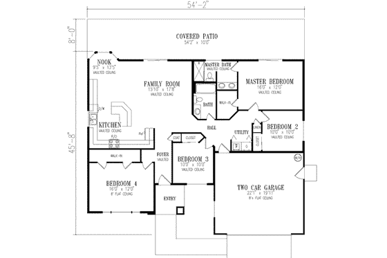 Floor Plan - Main Floor for Adobe / Southwestern House Plan #1-328 - 4 bed, 2 bath