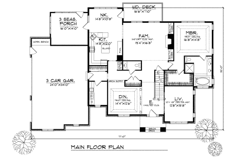 Home Plan - Floor Plan - Main Floor for Traditional House Plan #70-443 - 3 bed, 2.5 bath