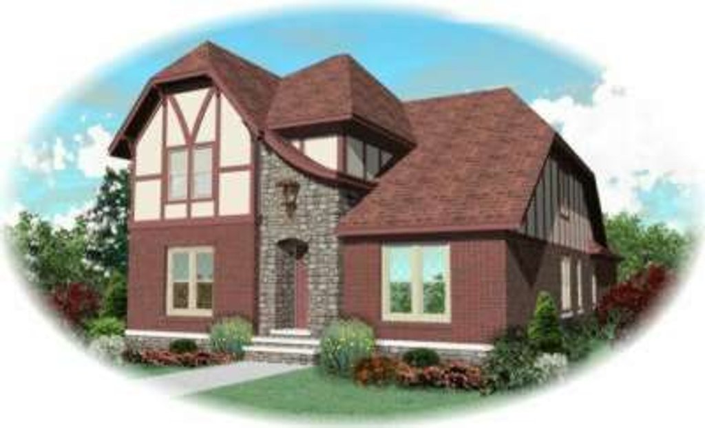 Exterior - Front Elevation 2 for Tudor House Plan #81-424 - 3 bed, 3 bath