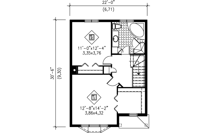 Dream House Plan - Floor Plan - Upper Floor for European House Plan #25-2067 - 2 bed, 1.5 bath
