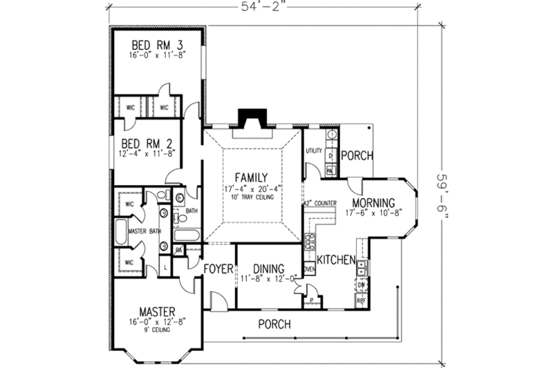 Dream House Plan - Floor Plan - Main Floor for Country House Plan #410-395 - 3 bed, 2 bath