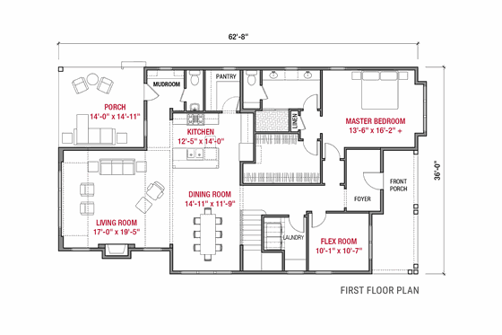 Floor Plan - Main Floor for Farmhouse House Plan #1079-4 - 4 bed, 2.5 bath