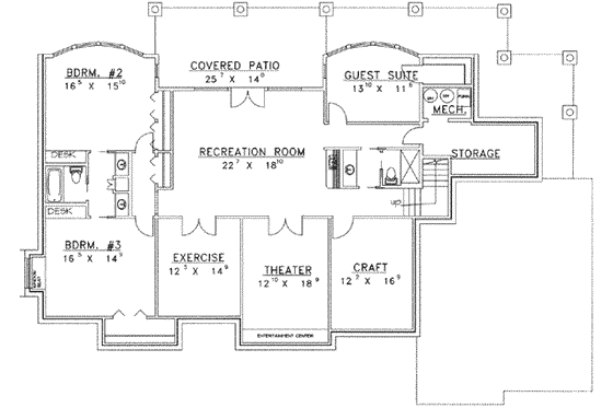 Floor Plan - Lower Floor for Modern House Plan #117-457 - 4 bed, 3.5 bath