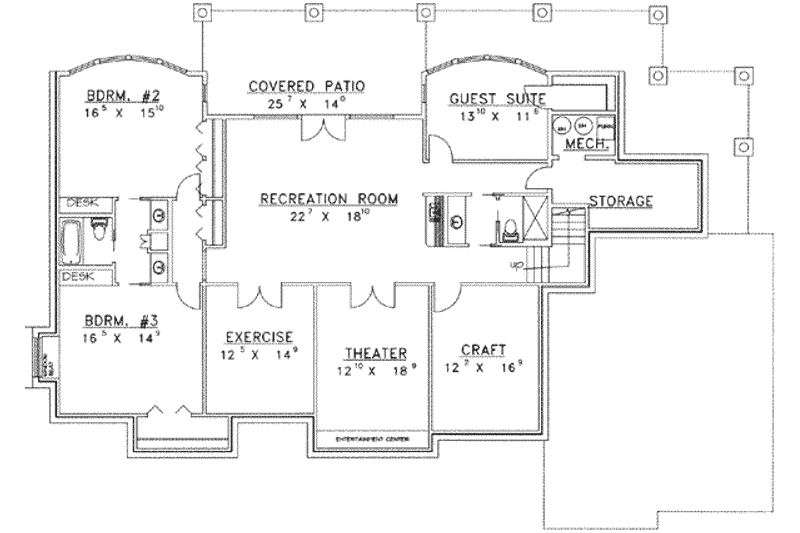 Home Plan - Floor Plan - Lower Floor for Modern House Plan #117-457 - 4 bed, 3.5 bath
