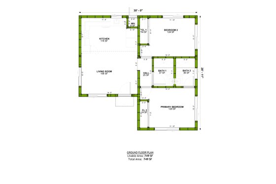Floor Plan - Main Floor for Ranch House Plan #1106-152 - 2 bed, 2 bath