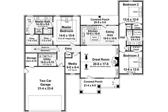 Floor Plan - Main Floor for Craftsman House Plan #21-358 - 3 bed, 2 bath