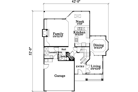 Floor Plan - Main Floor for Traditional House Plan #78-195 - 3 bed, 2.5 bath