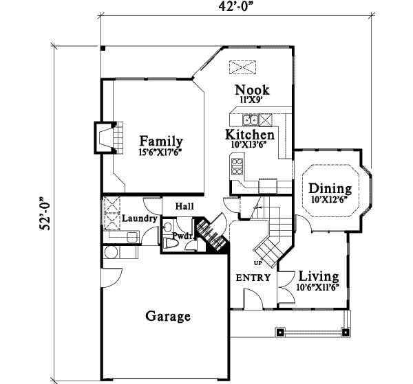Floor Plan - Main Floor for Traditional House Plan #78-195 - 3 bed, 2.5 bath