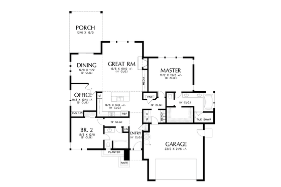 Floor Plan - Main Floor for Prairie House Plan #48-684 - 3 bed, 2 bath