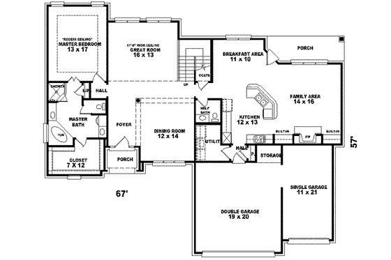 Floor Plan - Main Floor for Traditional House Plan #81-547 - 4 bed, 3.5 bath