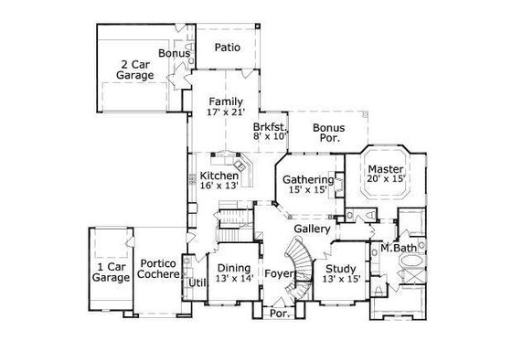 Floor Plan - Main Floor for European House Plan #411-211 - 4 bed, 3 bath