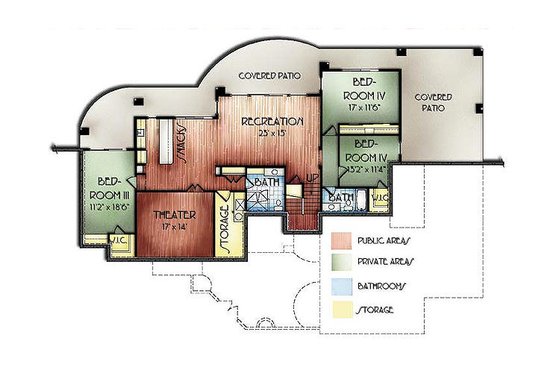 Floor Plan - Lower Floor for Adobe / Southwestern House Plan #24-278 - 6 bed, 5.5 bath