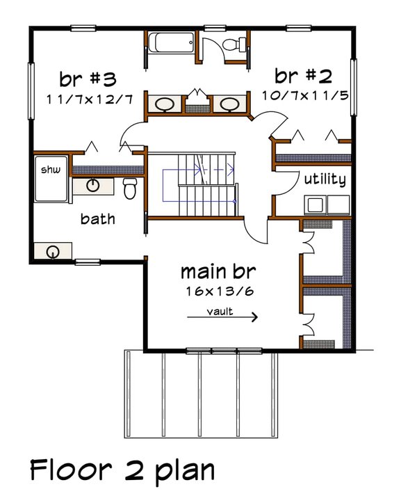 House Blueprint - Floor Plan - Upper Floor for Modern House Plan #79-367 - 3 bed, 2.5 bath