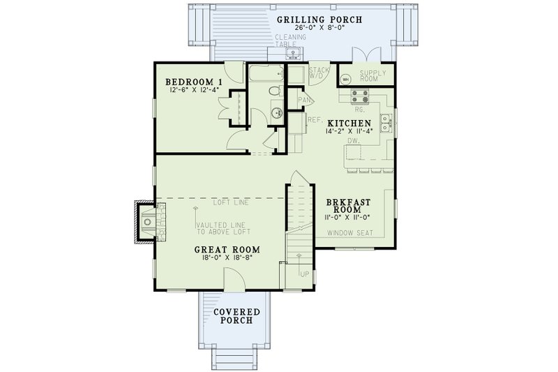 House Blueprint - Floor Plan - Main Floor for Country House Plan #17-2021 - 2 bed, 2 bath