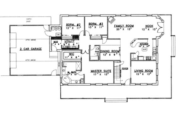 Floor Plan - Main Floor for Traditional House Plan #117-421 - 3 bed, 2 bath