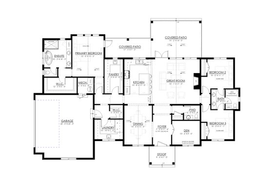 Floor Plan - Main Floor for Farmhouse House Plan #1114-122 - 3 bed, 2.5 bath