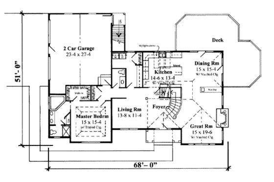 Floor Plan - Main Floor for Traditional House Plan #75-158 - 3 bed, 2.5 bath