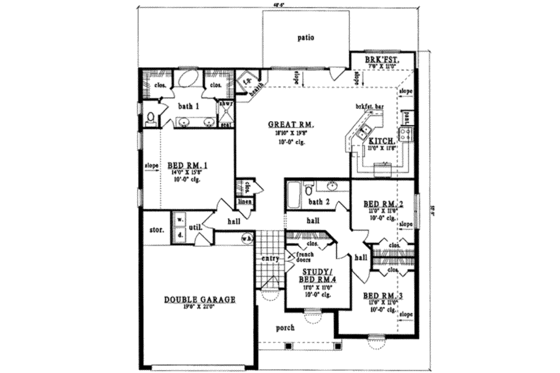 Floor Plan - Main Floor for European House Plan #42-305 - 4 bed, 2 bath
