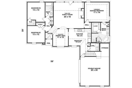 Floor Plan - Main Floor for Traditional House Plan #81-302 - 3 bed, 2 bath