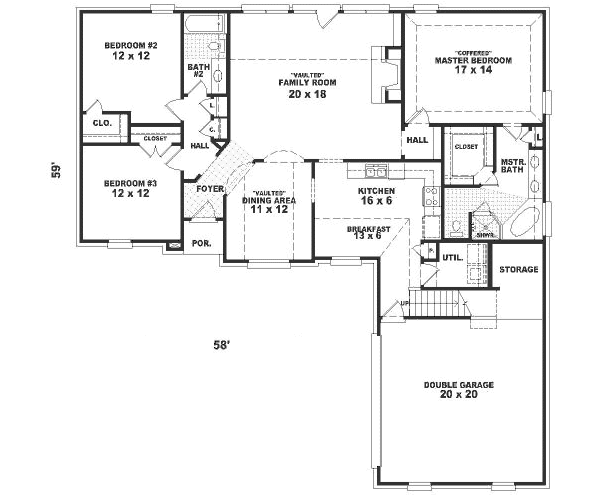 Floor Plan - Main Floor for Traditional House Plan #81-302 - 3 bed, 2 bath