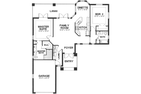 Floor Plan - Main Floor for Mediterranean House Plan #115-187 - 2 bed, 2 bath