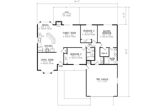 Floor Plan - Main Floor for Adobe / Southwestern House Plan #1-334 - 3 bed, 2 bath