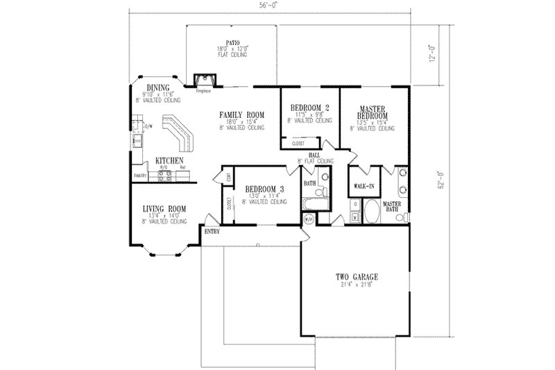 House Plan Design - Floor Plan - Main Floor for Adobe / Southwestern House Plan #1-334 - 3 bed, 2 bath